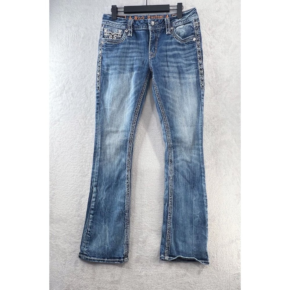 Rock Revival Jeans Womens 28 Shaina Easy Boot Embellished Distressed Denim